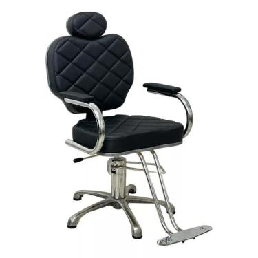 Imagem de Cadeira Ana Reclinável Hidraulica estrela para Salão Preta Acetinado -