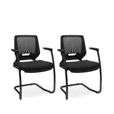 Imagem de Kit 02 Cadeiras Fixa Aproximação Interlocutor Beezi Base Preta em S En