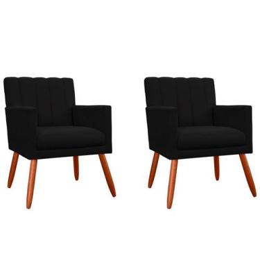 Imagem de Kit 2 Poltronas Decorativa Cecília Suede Preto Pés Madeira Ms Decor - 