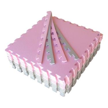Imagem de Kit 6 Tatame Tapete EVA Rosa Claro e Cinza 50x50x1cm 10mm