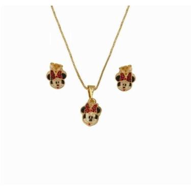 Imagem de Conjunto Kit Infantil Minnie Banhado A Ouro 18K - Jhulias Joias E Semi