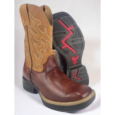 Imagem de Bota Texana Masculina Goyazes Oficial Marrom Pinhão Couro Legítimo Cou
