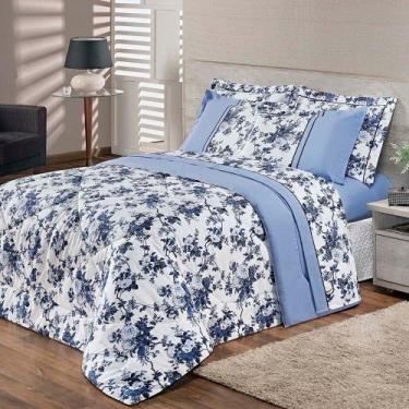 Imagem de Edredom King Valentina Floral Azul Enxovais Aquarela 3 peças