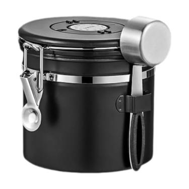Imagem de Ioensy Lata de café, lata de chá e açúcar, ferramenta de armazenamento de cozinha, armazenamento de café moído de aço inoxidável para doces, chá de folhas, Preto, 1.2l