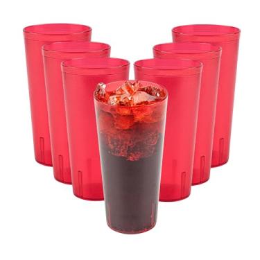 Imagem de Restaurantware - Bev Tek Copos de plástico de 680 g, 10 copos de seixos à prova de estilhaçamento - acabamento em pedras, laváveis na louça, copos de festa empilháveis de plástico vermelho,