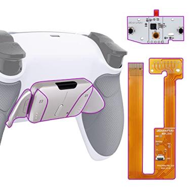 Imagem de eXtremeRate Kit de remapeamento Silver Real Metal Buttons (RMB) versão RISE4 para controle PS5 BDM-030 com revestimento traseiro redesenhado cinza emborrachado, placa de atualização e 4 botões traseiros para controle de PS5