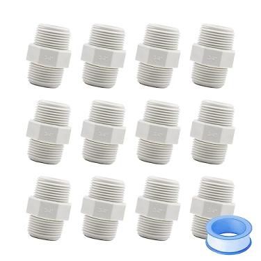 Imagem de HayEastdor 12 peças de encaixe de tubo de PVC de 9,5 mm mamilo sextavado G3/4 macho X G3/4 adaptador de acoplamento macho de encanamento de rosca conexão HE023-3/4