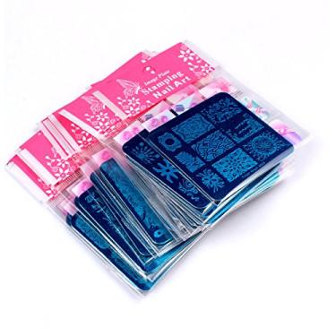 Imagem de Conjunto de placas de carimbo de unha com 12 peças, 10 pratos, 1 estampador, 1 raspador, arte de unhas, placa de estampagem, raspador, conjunto de folhas e flores, design de renda, placa de imagem