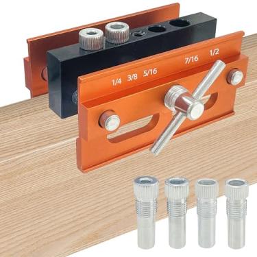 Imagem de SUGOOE Kit de gabarito de cavilhagem autocentrante de ouro, ferramenta de guia de perfuração de furo de madeira com 6 buchas de guia de broca, ferramentas de juntas de marcenaria para projetos DIY