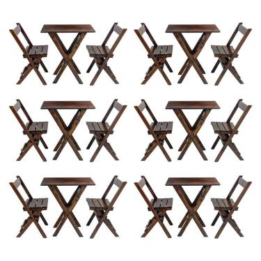 Imagem de Kit 6 Jogos De Mesa Aparador Bar Dobrável Com 2 Cadeiras Em Madeira Maciça - Imbuia