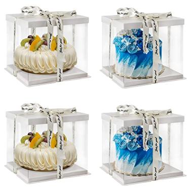 Imagem de HOYA PONYOO Porta-Caixas Transparentes para Bolo com 4 Unidades, 10 "X 10" X 9 ", Recipiente para Embalagem de Bolo com Fita, Caixas Transparentes com Tampa, Pacote de Presente para Festa de Casamento