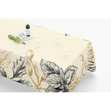 Imagem de Toalha De Mesa Retangular 12 Lugares Tecido Oxford Flores Grandes Nata