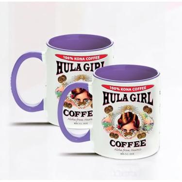 Imagem de Hula Girl COFFEE 325 ml Sublimação Cerâmica Orca Revestido Interior e Alça Caneca Colorida (Roxo, Pacote com 2)