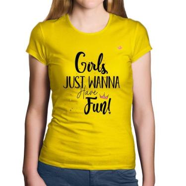 Imagem de Baby Look Algodão Girls just wanna have fun! - Foca na Moda, Amarelo, 