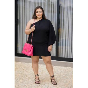 Imagem de Vestido Curto Vermelho Plus Size Mula Manca Manga Godê Ajustável Natal