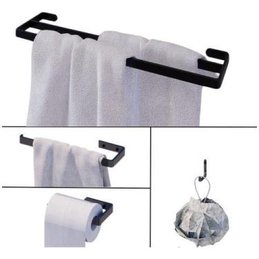 Imagem de Kit de acessórios para Banheiro 4 peças com Porta Toalha Duplo Miamil 