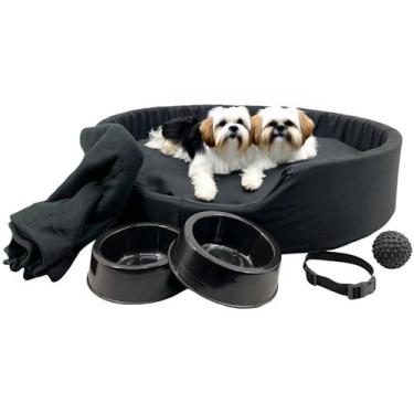 Imagem de Kit Pet Médio Cama Europa com Mantinha e Acessórios Fofos - Supri Pets