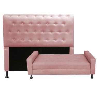 Imagem de Kit Cabeceira Brenda com Recamier Felix 1,60 cm Queen Size Baú Quarto 