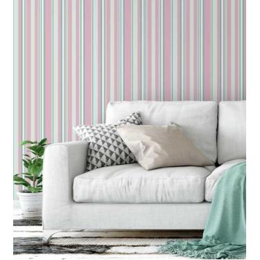 Imagem de Papel De Parede Autocolante listrado Rosa bebê Azul E Branco - PAPEL E