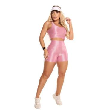 Imagem de Shorts Curto Meia Coxa Liso + Top Feminino Academia Fitness - Estação 