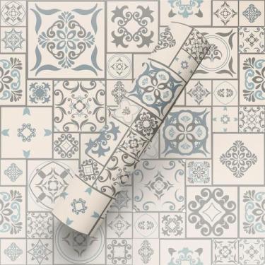 Imagem de Papel De Parede Adesivo Tema Azulejo Portugues Tons Bege Cozinha  - Ba