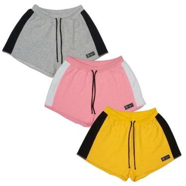 Imagem de Kit 3 Shorts Moletom Feminino Esportivo Sem Bolso Básico Treino Academ