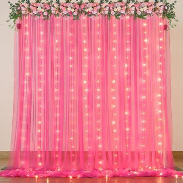 Imagem de Cortina de Fundo Suppromo de Tule Rosa Choque com Luzes - 3x2,4m