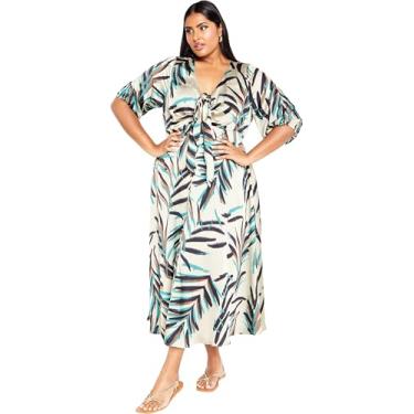 Imagem de City Chic Vestido plus size, vestido maxi Leanna, Folhagem neon, 58