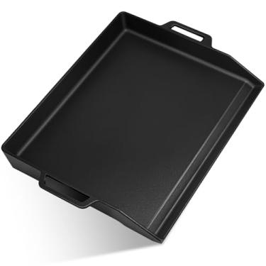 Imagem de Hiorucet Chapa de Ferro Fundido de 18", Grande Placa Plana para Grelhas A Gás E Fornos, Chapa de Inserção Universal para Churrasco com Alças para Ambientes Internos/Externos, Camping, Tailgates, Festa