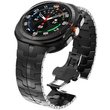 Imagem de Pulseira de metal masculina WINGLE para Samsung Galaxy Watch Ultra 2025 de 47 mm, de aço inoxidável, armadura resistente e durável, chique, casual, executiva, fecho dobrável borboleta (preta)