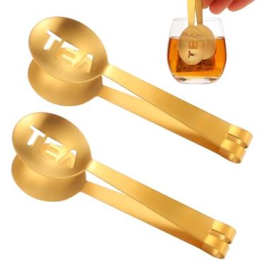 Imagem de 2 espremedores de saquinhos de chá, colheres de chá de aço inoxidável para espremedores de saquinhos de chá redondos, pinças para saquinhos de chá, coador para bebedores de chá (ouro)