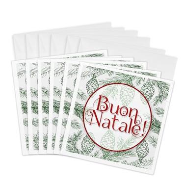 Imagem de 3dRose Cartões de felicitações - Natal italiano vermelho e verde Buon Natale Botanical - 15 x 15 cm, conjunto de 6 (gc_298764_1)