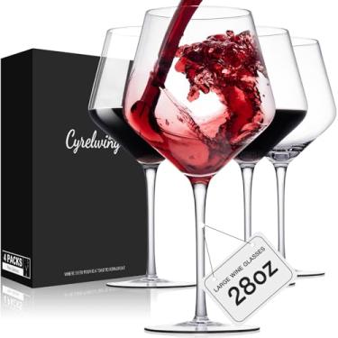 Imagem de Conjunto de 4 taças de vinho tinto grandes com 4 taças de vinho extra de 118 a 800 ml com haste - taças de vinho tinto grandes de cristal soprado à mão - taças Cabernet Sauvignon leves, finas e