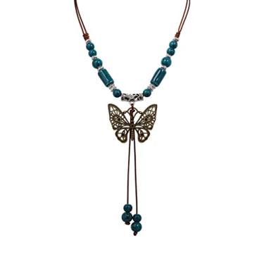 Imagem de MINACHI Colar boêmio hippie lua estrelas borboleta contas de cerâmica lariat, joia boho hippie presente para mulheres, Zinco, Sem Pedra Preciosa