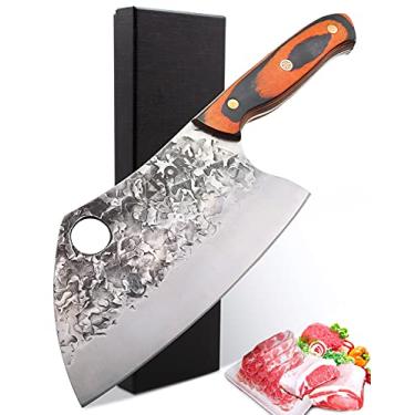 Imagem de KITORY Cutelo de carne forjada, faca de cozinheiro sérvio, faca de açougueiro, faca de corte de carne vegetal, emaranhado completo, aço de alto carbono, rebite de mosaico, faca de cozinha para casa e restaurante