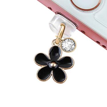 Imagem de Porta de carregamento USB CP109 com plugue antipoeira e lindo pingente de flor de lírio preto para iPhone 11/PP MAX/XR/X/8 Plus/7/6S/7/SE iPad iPod