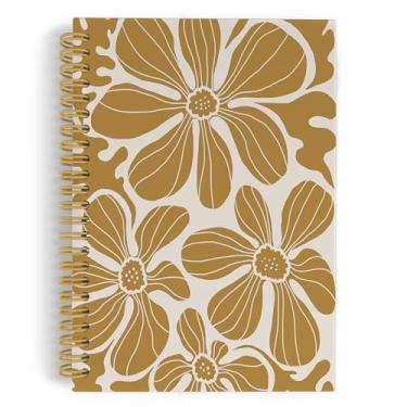Imagem de ANIANG Caderno espiral com flores boho, diário floral, flores amarelas boêmias, 14 x 21 cm, 164 páginas, pautado na faculdade, caderno de capa dura floral boêmio para escritório, material escolar