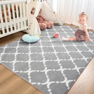 Imagem de Tapete grande de espuma viscoelástica para sala de estar, 6x9 pés, tapete geométrico de pelúcia preta para quarto, carpete interno para decoração de quarto infantil, cinza, 183x275 cm