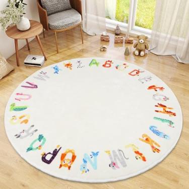 Imagem de Tapete infantil redondo ABC, tapete com alfabeto animal de 1,6 m, lavável, antiderrapante, fofo, para quarto de crianças, tapete educativo para sala de aula, sala de jogos, quarto de crianças