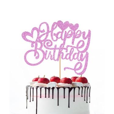 Imagem de Naicaek Glitter Happy Birthday Cake Topper,Birthday Cake Pick for Celebrating Happy Birthday Anniversary Party Supplies,Party Decor Ideas, Perfect Keepsake for your family and friends (Purple)