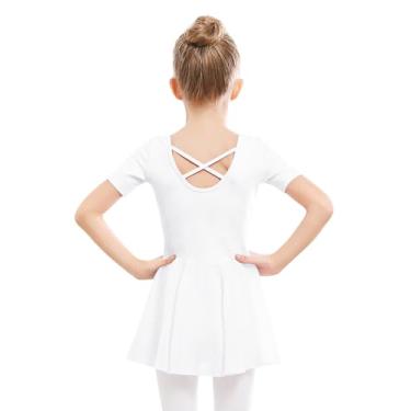 Imagem de Stelle Collant de balé para meninas, collant de dança com saia, roupa de balé infantil com laço cruzado nas costas (criança pequena/grande), Estilo 1 - branco (costas cruzadas), 4 Anos