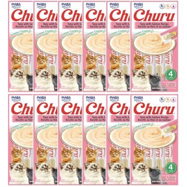 Imagem de Kit 12 Churu Petisco Para Gatos Vários Sabores Escolher Inaba - 48 Tubetes (KIt 12 (48 Tubetes), Atum e Salmão)