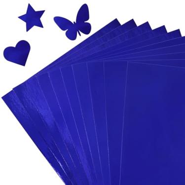 Imagem de 30 folhas de papel cartolina azul metálico – tamanho A4 (250 gsm), placa dourada com acabamento espelhado para artesanato, convites e decorações - compatível com corte e plotter