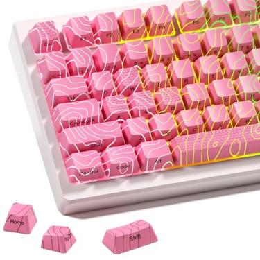 Imagem de XVX teclas topográficas rosa com tecnologia IMD, brilho através de teclas personalizadas 60 75 100 por cento, conjunto de teclas retroiluminadas de linhas, perfil OEM, teclas de teclado impressas