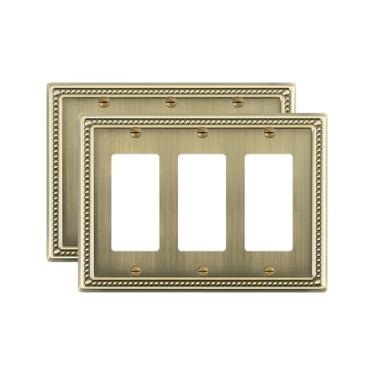 Imagem de TREEWELL Pacote com 2 placas decorativas triplas, placas de interruptores e tampas de tomada, placas decorativas de latão antigo, placas de parede de metal para tomadas elétricas, receptáculo, tomada