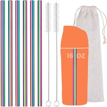 Imagem de NiHome Pacote com 6 canudos iridescentes de aço inoxidável, compatíveis com Owala Kids FreeSip 473 ml, material resistente à ferrugem de grau alimentício, inclui escovas de limpeza e bolsa de