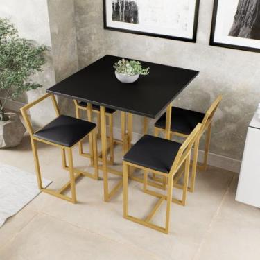 Imagem de Conjunto Mesa Preta 4 Cadeiras Pequena Estofado Industrial Dourado - D