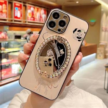 Imagem de Design Magic Mirror Case para iPhone 14 Pro Max 11 12 13 Pro 14 Plus Glitter Ring Kickstand Make Up Beauty Case, Gold Shadow Beauty, para iPhone 11 ProMax