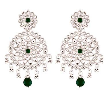 Imagem de I Jewels Miçangas de Bollywood de casamento indiano banhado a ouro 18 k com brincos de Chandbali Kundan falso para mulheres (E2462-1), Pedra, Zircônia cúbica