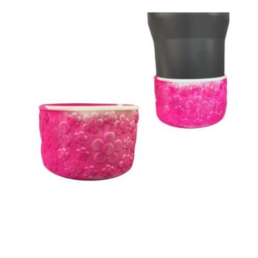 Imagem de Botas de silicone texturizadas margaridas para garrafas de água Stanley para garrafas de água Stanley, capa de manga antiderrapante, serve para base de 7 a 7,5 cm (mistura texturizada rosa e branca)